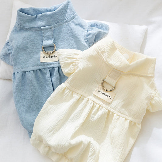 KFX-8187069 Solid Color Flying Sleeve Dress for Small Dogs in Bondi Blue and White Available in Multiple Sizes