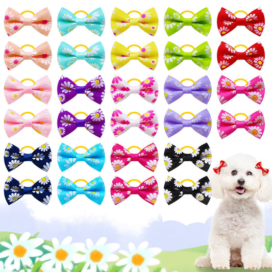 KFX-8189501 Floral Cloth Head Ropes for Cats and Dogs - Small Daisy Design, 4x2.5cm, Pack of 50