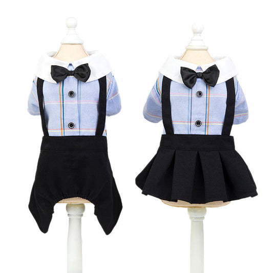 KFX-8195389 Stylish Cotton Dog Couple's School Uniform Suit for Spring and Summer