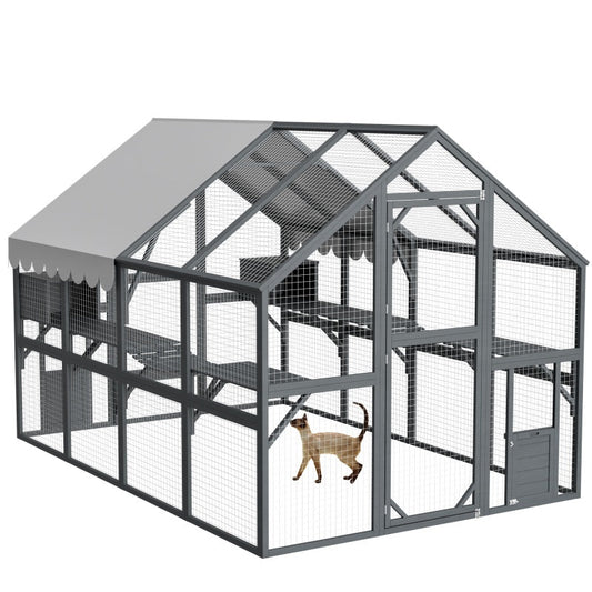 KFX-8217917 Extra Spacious Outdoor Cat Enclosure with Weather-Resistant Roof and Cat Climbing Features