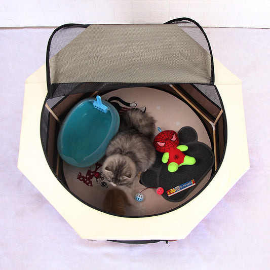 KFX-8218301 Solid Wood Octagonal Cat Kennel with Waterproof 600D Oxford Cloth and Scratch Resistance