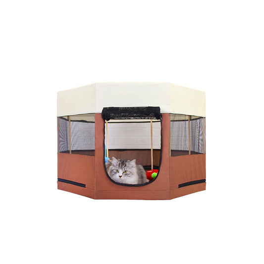 KFX-8218301 Solid Wood Octagonal Cat Kennel with Waterproof 600D Oxford Cloth and Scratch Resistance