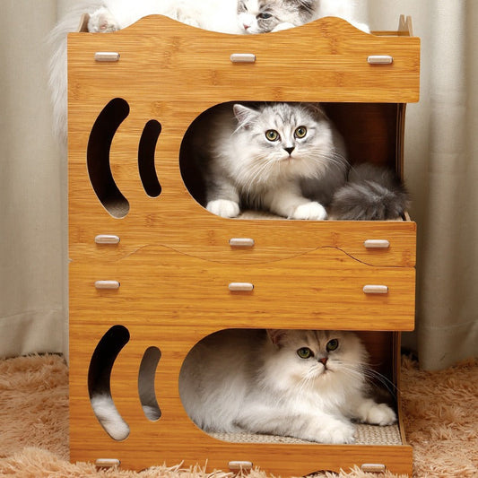 KFX-8220221 Vertical Double Layer Cat Scratch Board – Wear-resistant with Integrated Scraper, Bamboo Pattern Design