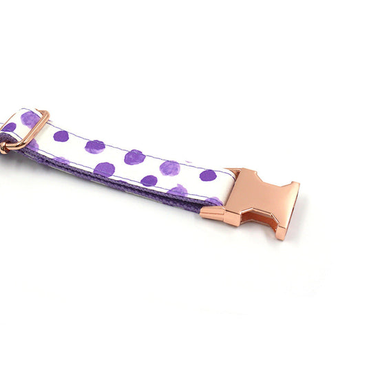 KFX-8227773 Purple Polka Dot Pet Collar with Rose Gold Accents - Scalable Cloth Design, Multiple Sizes Available