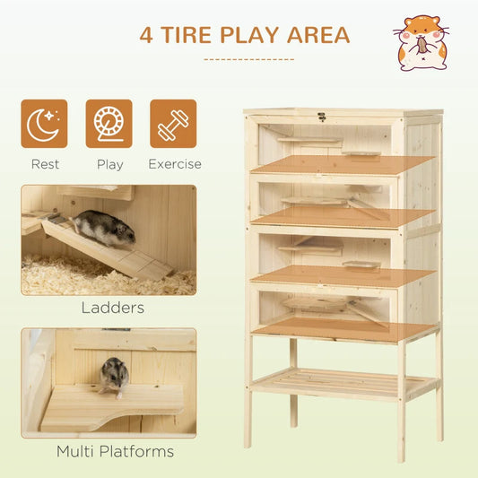 KFX-8229437 5-Tier Wooden Hamster and Small Animal Cage with Openable Top and Storage Shelf