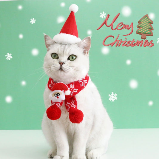 KFX-8233149 Warm Knitted Wool Pet Scarf with Snowflake and Plaid Patterns for Winter Wear