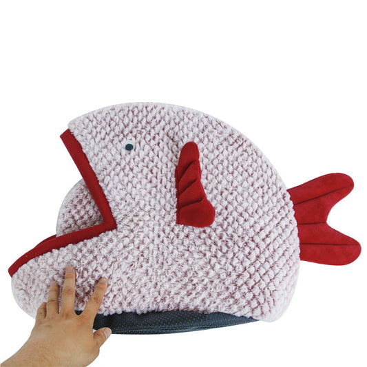 KFX-8241341 Fish Shaped Semi Enclosed Pet Bed for Cats and Small Dogs - South Korean Velvet, Gray and Red Options, Size S and L