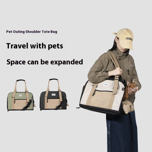 KFX-8249277 Outdoor Portable One-Shoulder Crossbody Cat Pet Bag - Breathable Light Canvas in Various Colors