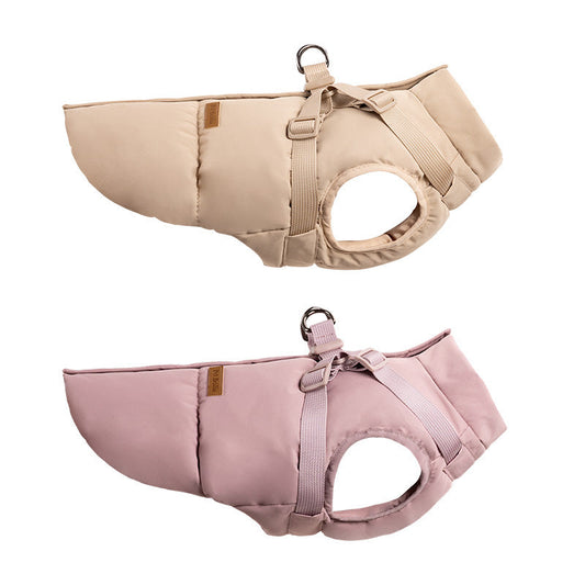 KFX-8251581 Warm Thick Windproof Dog Clothes in Smoke Powder and Khaki Beige – Sizes S to 5XL