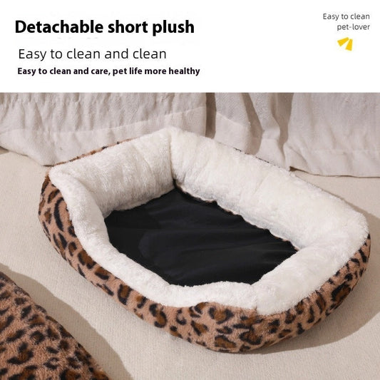 KFX-8261821 Four Seasons Universal Warm Thickened Pet Bed for Cats and Dogs in Leopard Print