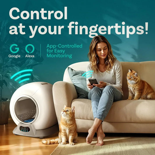 KFX-826195 WiFi Enabled Automatic Cat Litter Box with Safety Sensors and Odor Control for Multiple Cats