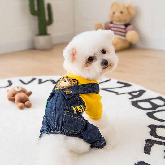 KFX-8266685 Soft Cotton Four-Legged Pet Clothing for Dogs and Cats - Cozy Denim Pants and Terry Topcoat