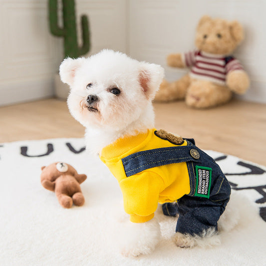 KFX-8266685 Soft Cotton Four-Legged Pet Clothing for Dogs and Cats - Cozy Denim Pants and Terry Topcoat