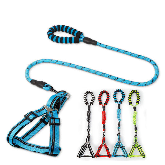 KFX-8273341 Nylon Adjustable Dog Leash and Chest Harness Set in Multiple Colors
