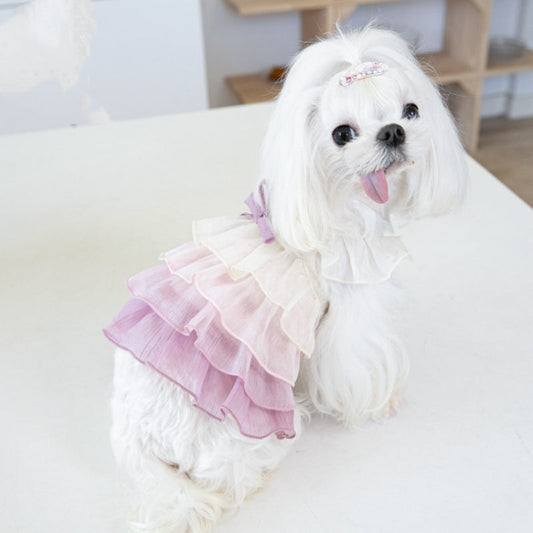 KFX-8274621 Gradient Color Cake Dress for Pets - Stylish Polyester Dog Clothing in Taro Bobo and Raw Latte, Sizes 2XS to 3XL