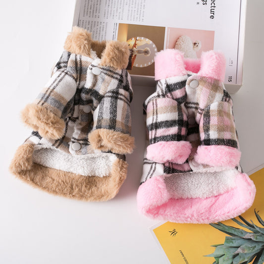 KFX-8279485 Thickened Casual Pet Dog Apparel for Autumn and Winter in Khaki and Pink
