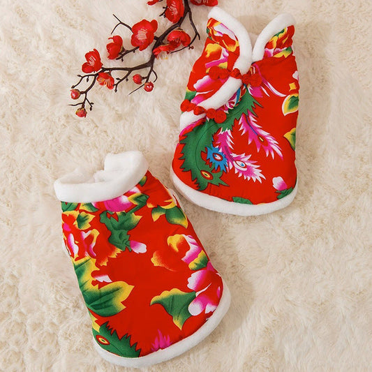 KFX-8281277 Winter Flower Padded Jacket for Corgis, Teddy Bears, and Pomeranians