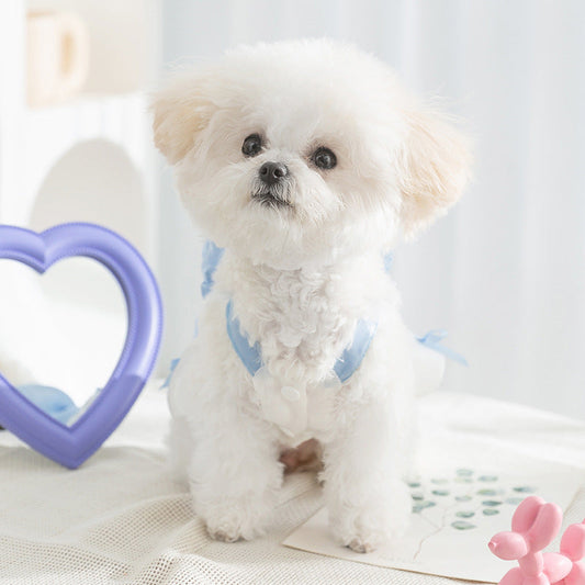 KFX-8284349 Elegant White Bow Princess Style Traction Dog Clothes for All Sizes