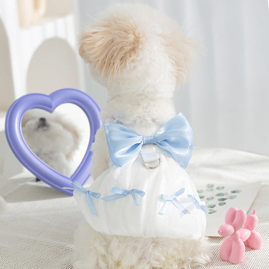 KFX-8284349 Elegant White Bow Princess Style Traction Dog Clothes for All Sizes