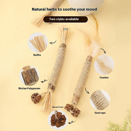 KFX-8285629 Cat Teeth Grinding Rod - Wooden Polygonum Tooth Care Tool for Cats