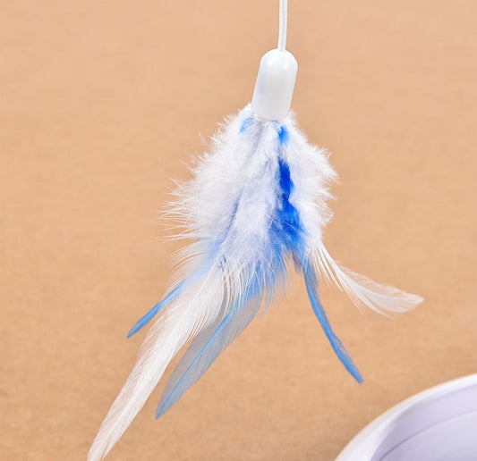 KFX-8286397 360-Degree Rotating Interactive Cat Toy Turntable with Feather Replenishment