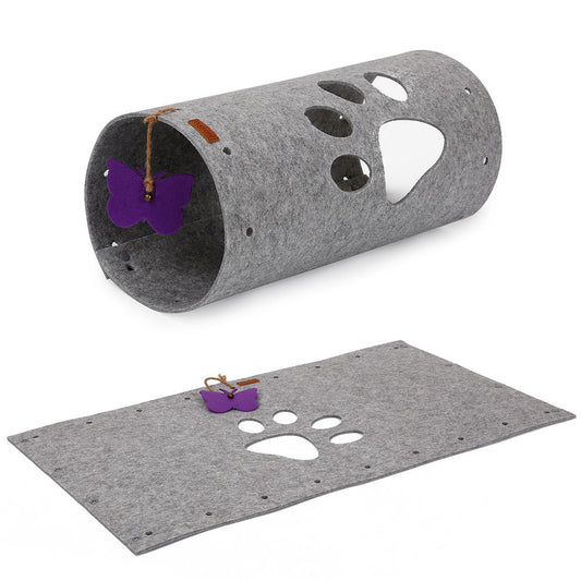 KFX-8317629 Splicable Folding Cat Tunnel - Durable Felt Cloth in Gray and Green, 79x45cm