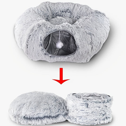 KFX-8319805 Cozy Round Plush Cat Nest Tunnel - Warm, Foldable Pet Kennel for Winter