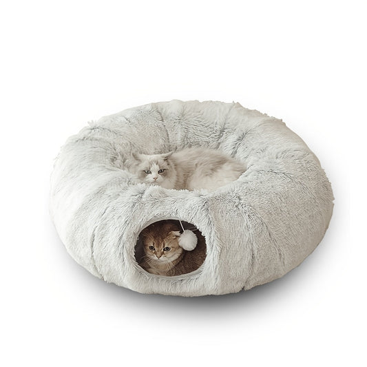 KFX-8319805 Cozy Round Plush Cat Nest Tunnel - Warm, Foldable Pet Kennel for Winter