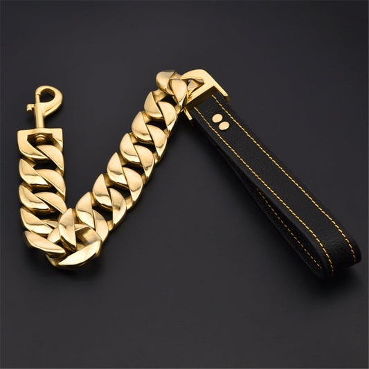 KFX-8333629 Large Dog Leash in Stainless Steel with Cast Titanium Steel, Available in Gold, Silver, Rose Gold, Colorful, and Black
