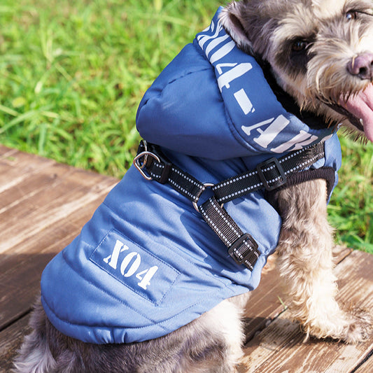 KFX-8334397 Waterproof Fleece-lined Dog Jacket with Hood - Red, Gray, Blue, Black - Sizes S to XXL