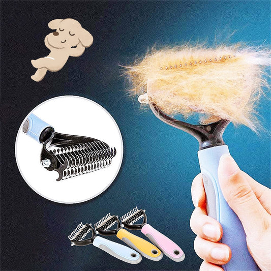 KFX-8341181 Double-Sided Stainless Steel Pet Brush for Grooming & Shedding Removal in Dogs and Cats