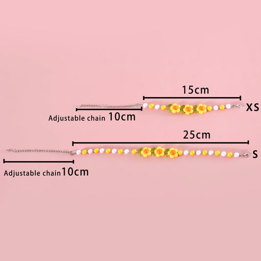 KFX-8341565 Colorful Pearl Pet Necklace with Small Flower Design - Rainbow & Peach Beads, XS/S Sizes