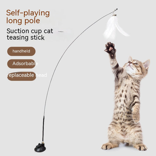 KFX-8346173 Suction Cup Cat Teaser with Steel Wire and Feather Replacement Head for Interactive Play