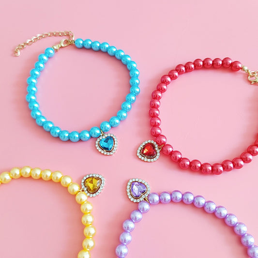 KFX-8353085 Colorful Pearl Heart Pet Necklace for Cats - Adjustable Sizes Available