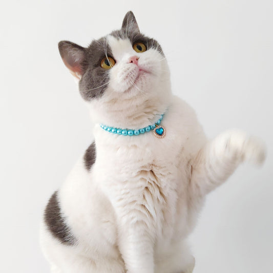 KFX-8353085 Colorful Pearl Heart Pet Necklace for Cats - Adjustable Sizes Available