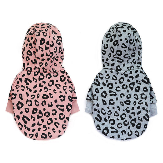 KFX-8356157 Leopard Print Hooded Pet Sweatshirt for Dogs, Soft Polyester in Gray and Pink, Sizes S-XXL