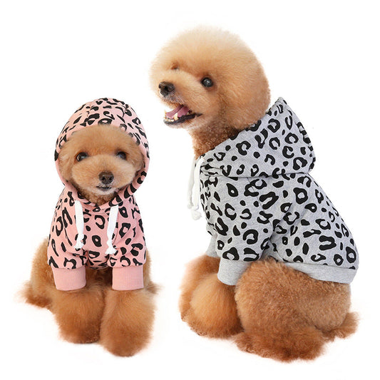 KFX-8356157 Leopard Print Hooded Pet Sweatshirt for Dogs, Soft Polyester in Gray and Pink, Sizes S-XXL