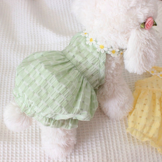 KFX-8358461 Breathable Summer Pet Skirt for Cats and Small Dogs - Lightweight Princess Style in Yellow and Green