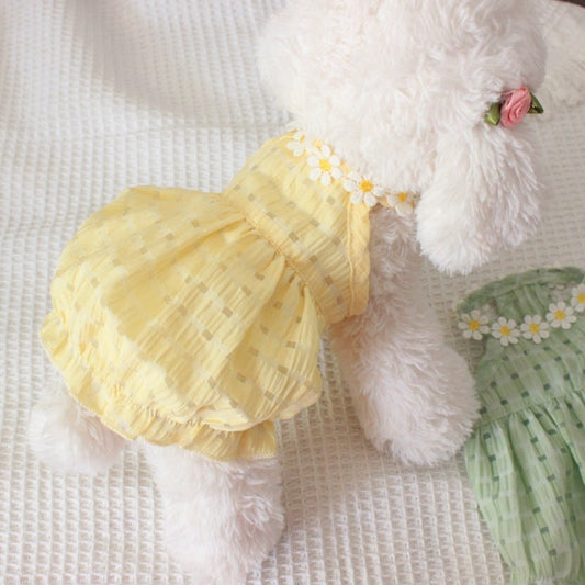 KFX-8358461 Breathable Summer Pet Skirt for Cats and Small Dogs - Lightweight Princess Style in Yellow and Green