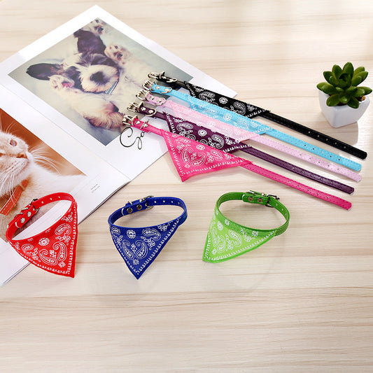 KFX-8358845 Triangle Saliva Towel Dog Collar in Pink, Black, Red, Purple, Green, Rose Red, Royal Blue, and Sky Blue - Leather, Sizes S to XXL