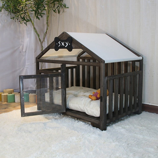 KFX-8360893 Removable and Washable Wood Dog House for Cats and Small Dogs - Walnut and White