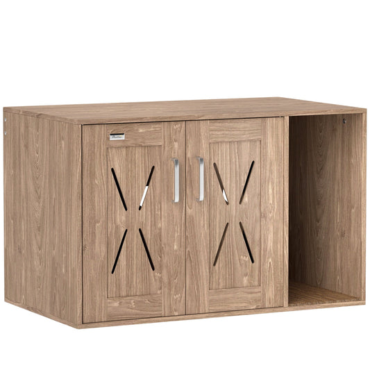 KFX-8381757 Walnut Brown Cat Litter Box Enclosure with Scratching Pad, Multifunctional Washroom Side Table