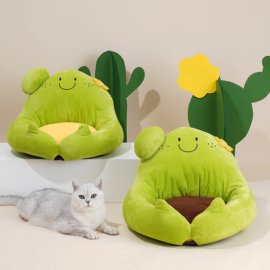KFX-8382141 Cozy Cactus Cat Bed - Soft Dual-Sided Nest with Removable Crystal Velvet Cushion