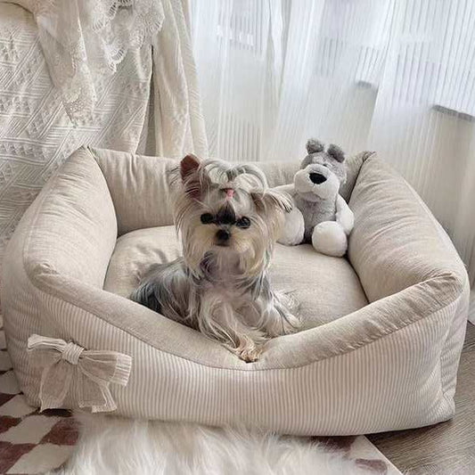 KFX-8387901 Cozy Cotton and Linen Removable Pet Bed for Small to Large Dogs and Cats, Multi-Season Design