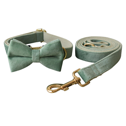 KFX-8401213 Mint Green Velvet Dog Collar and Leash Set with Bow and Dog Ring