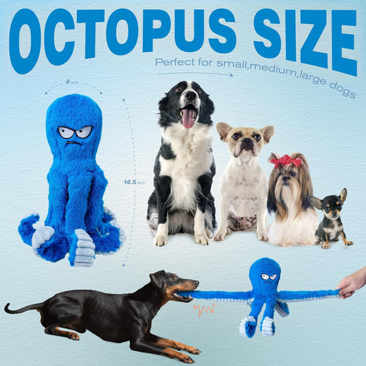 KFX-8404797 Interactive Plush Dog Toy - Large Crinkle Octopus with Squeaker for Tug of War and Chewing Fun