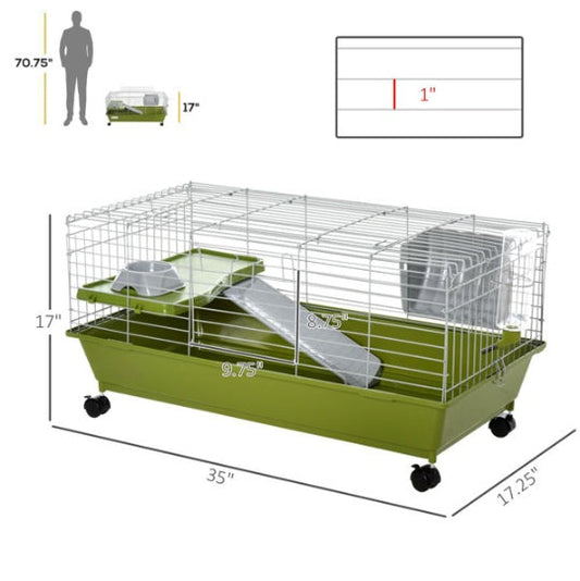 KFX-8420285 Rolling Small Animal Cage for Rabbits, Guinea Pigs & Chinchillas with Wheels and Accessories