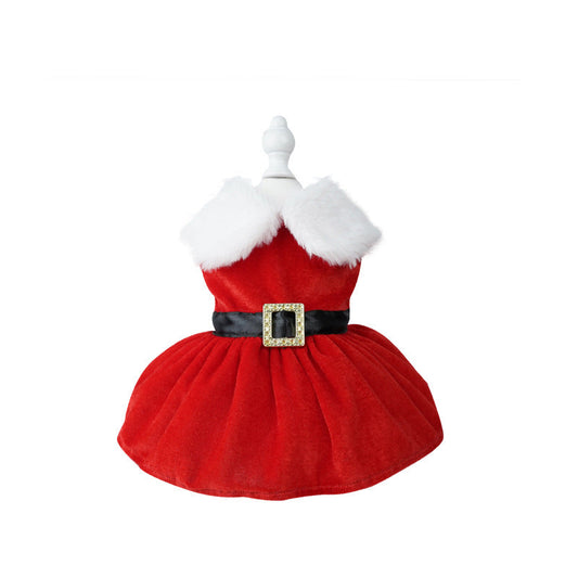 KFX-8430525 Gold Velvet Christmas Pet Dress with Bow - Available in Multiple Sizes