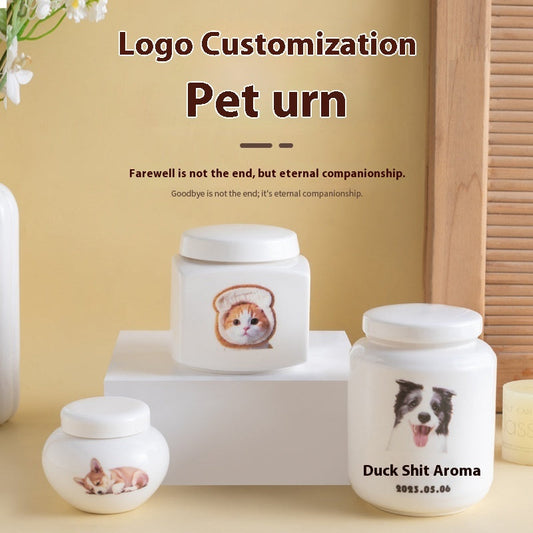KFX-8453437 Ceramic Ash Urn for Pet Remains with Handmade Craftsmanship and Storage for Teeth and Hair