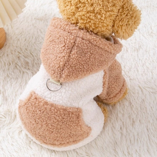 KFX-8453821 Warm Cotton-Padded Hooded Coat for Pets in Brown and Blue, Available in Sizes XS to XL